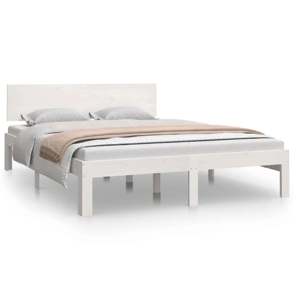 Lit bois massif blanc 150x200 cm - Solution anti-grincement et durable