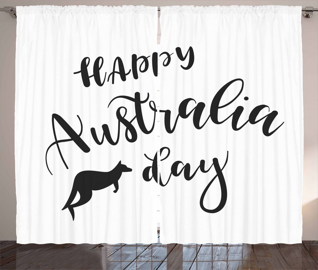 ABAKUHAUS Australian Party Rustikaler Gardine, Glücklich Aussie Day, Schlafzimmer Kräuselband Vorhang mit Schlaufen und Haken, 280 x 245 cm, Schw...