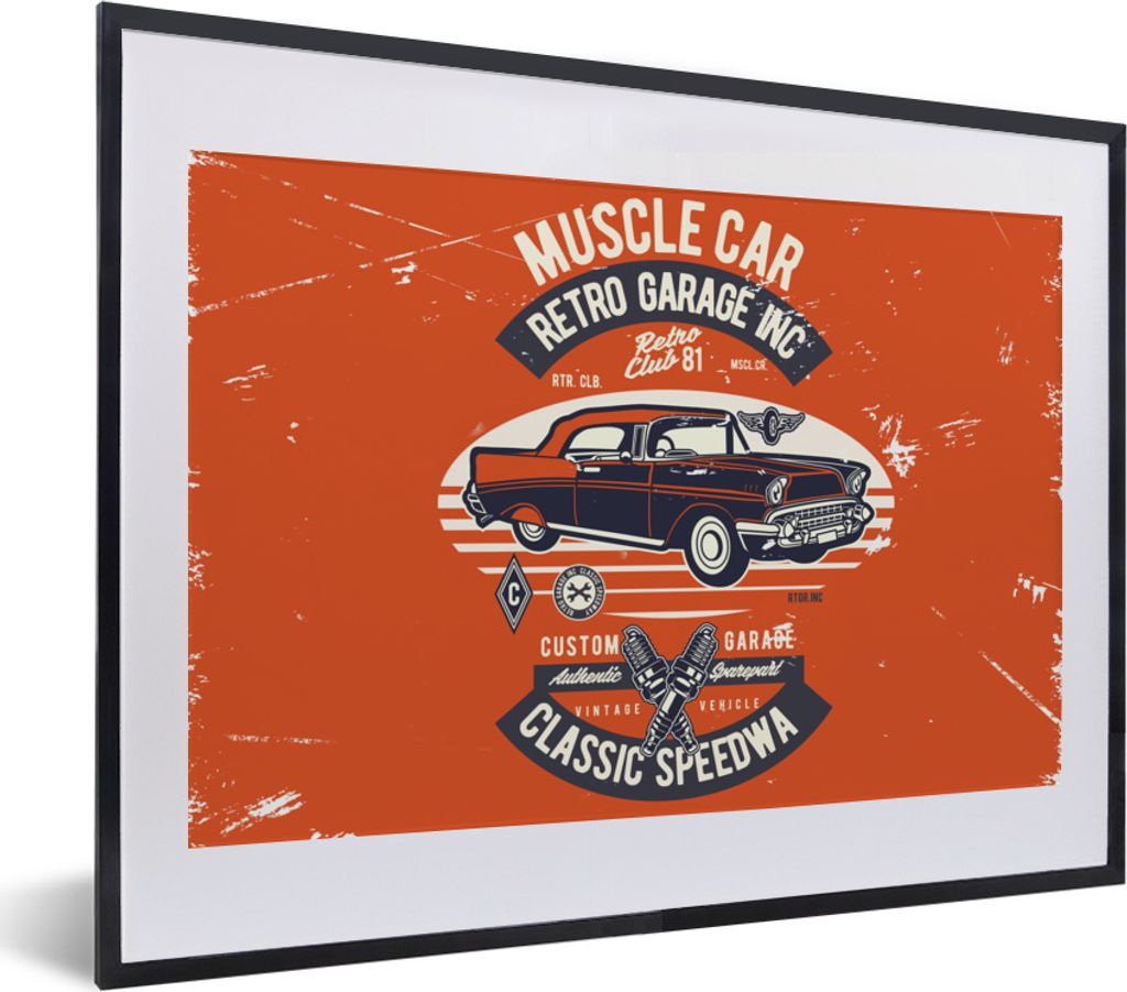 MuchoWow MuchoWow Gerahmtes Poster Auto - Orange - Oldtimer - Zitat 40x30 cm - Poster mit zchwarzem Bilderrahmen - Bilderrahmen - Poster im Rahmen