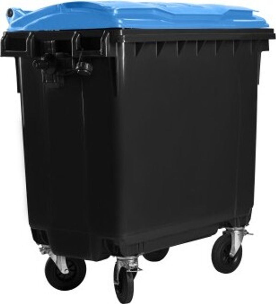 Hardwex Müllcontainer 770 l Schwarz mit blauem Flachdeckel