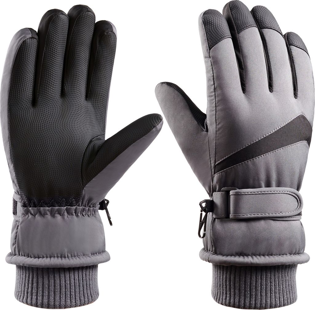 Skihandschuhe Radfahren Schneehandschuhe Wasserdicht Winddicht Winterhandschuhe, Grau, Männer