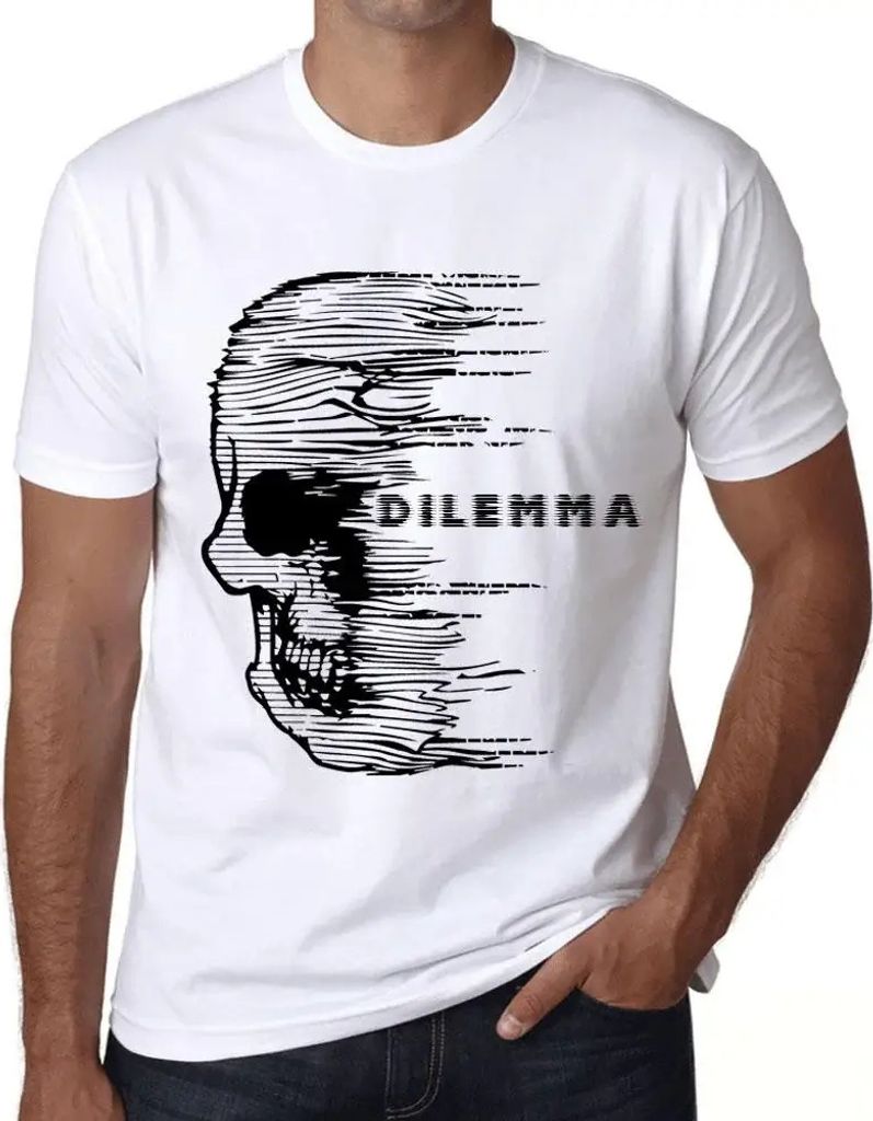 Herren Grafik T-Shirt Dilemma des Angstschädels – Anxiety Skull Dilemma – Öko-Verantwortlich Vintage Jahrgang Kurzarm Lustige Druck Geburtstag