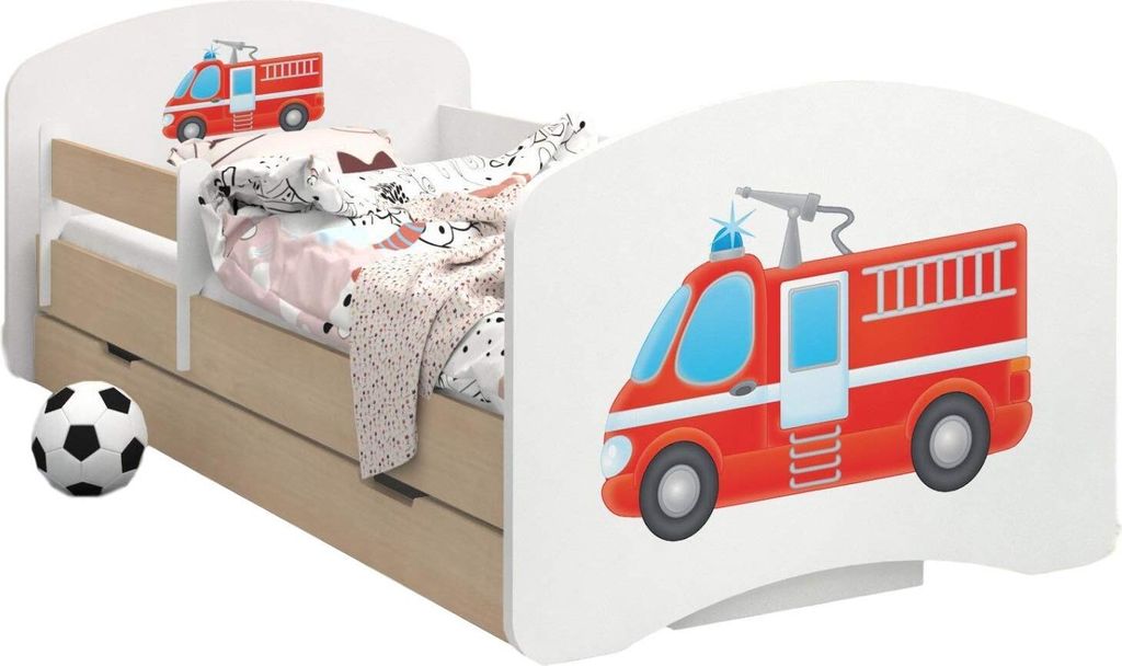 BDW Kinderbett, Doppelseitiges mit Schublade, Feuerwehrauto, 190/90