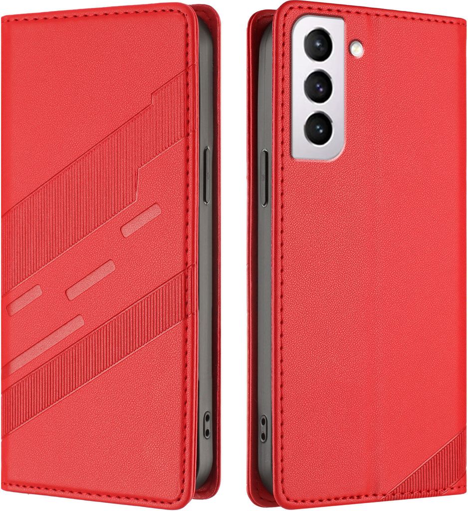 Hülle für Samsung Galaxy S21 FE 5G, Kunstleder Brieftaschen Handyhülle mit Kartenfach und Standfunktion Rot