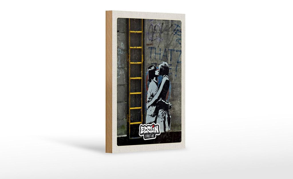 Holzschild Reise 12x18 cm Berlin Kunst Graffiti Street Art