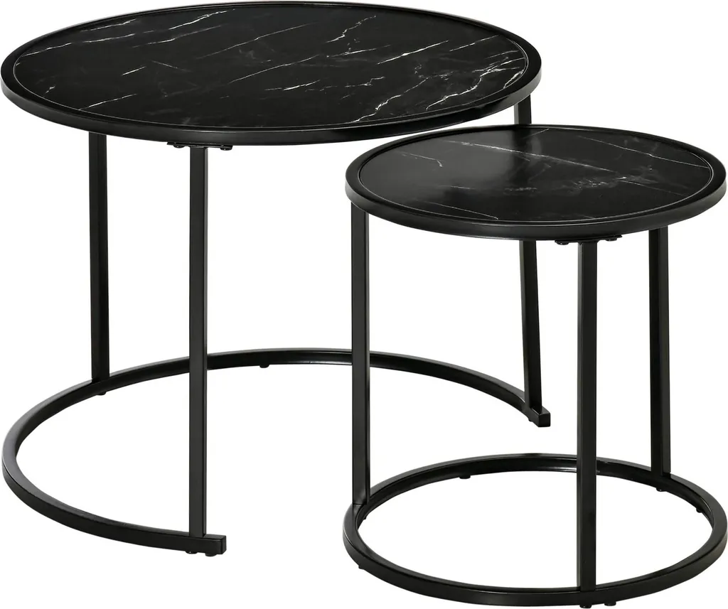 Ensemble de 2 tables basses rondes empilables noir 60x60cm en acier et MDF