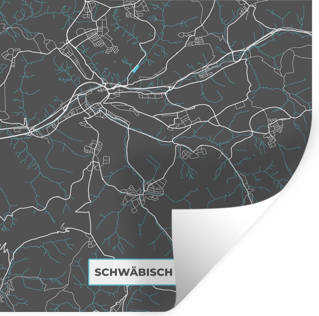 MuchoWow Wandtattoo Wandsticker Wandaufkleber Blau - Deutschland - Karte - Stadtplan - Schwäbisch Gmünd 30x30 cm Selbstklebend und Repositionie...