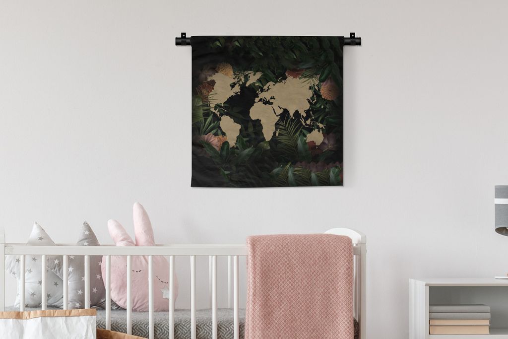 MuchoWow Wandteppich Wandbehang Weltkarte - Blumen - Beige 60x60 cm Tapisserie Dekoration Wandtuch - Dekorationen - Wand Decke