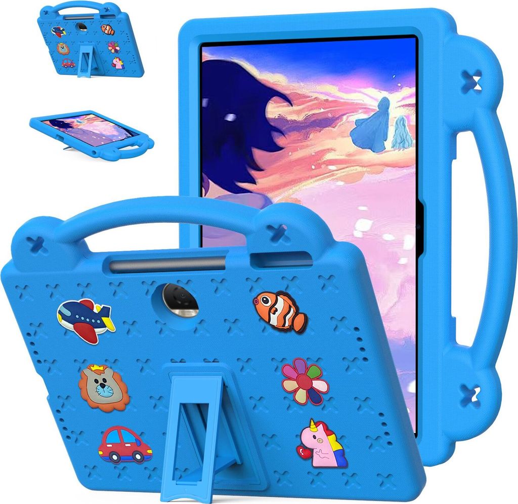 Schutzhülle für Honor Pad 9 2023 12.1" Niedliche Hülle für Kinder, Stoßfest mit Griff und Ständer Blau