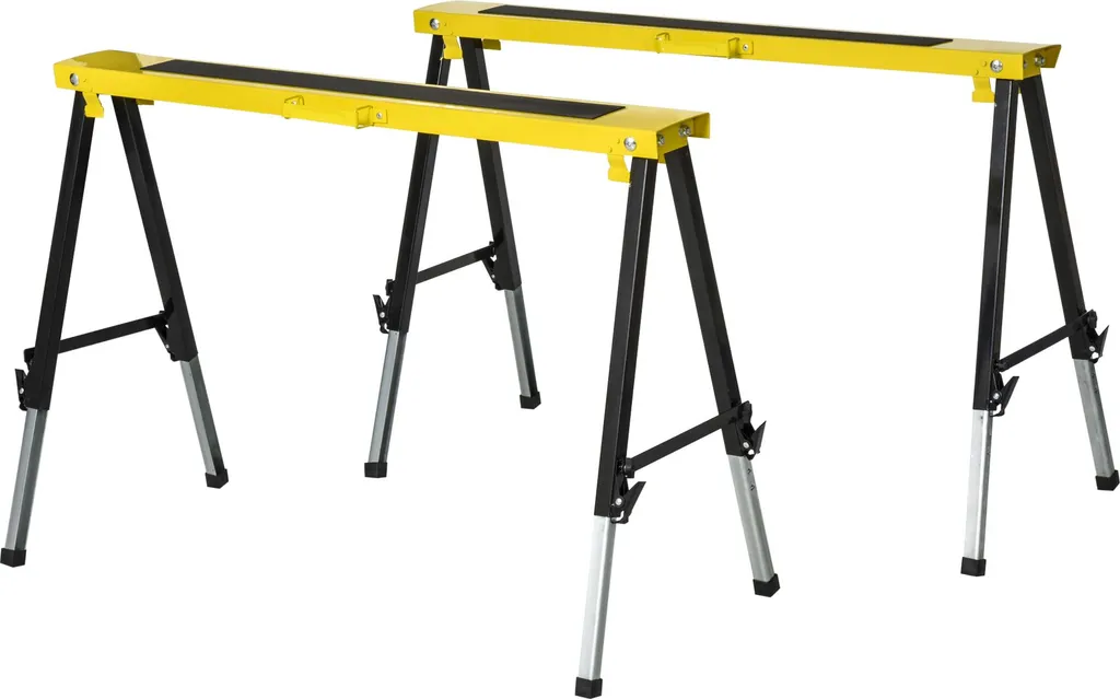 Fortuna Lai Lot de 2 Chevalets de Sciage Pliables en Acier Jaune et Noir