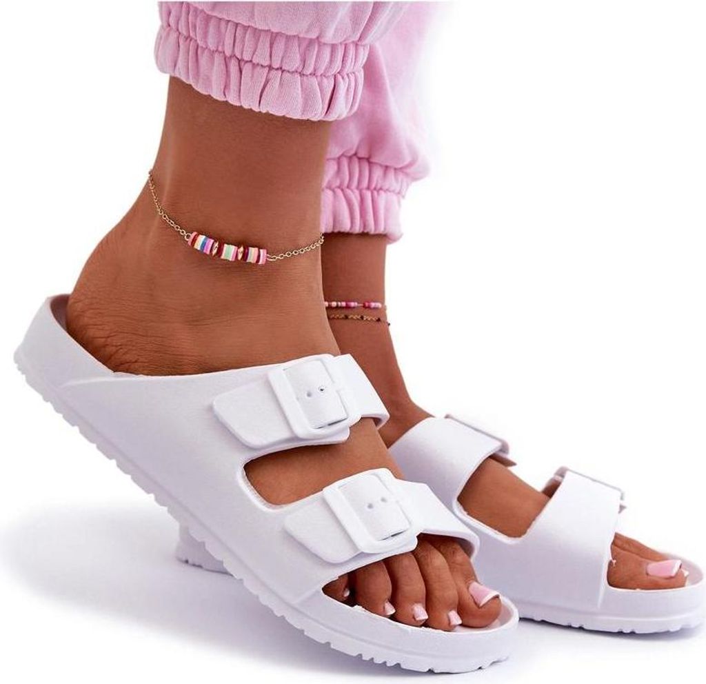 Damen Schaumstoff Zehentrenner mit Schnallen Weiß Luciene 41