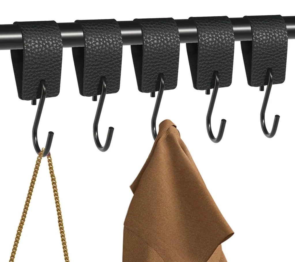 Crochets S Noirs avec Boucle Cuir pour Organiser Cuisine et Penderie
