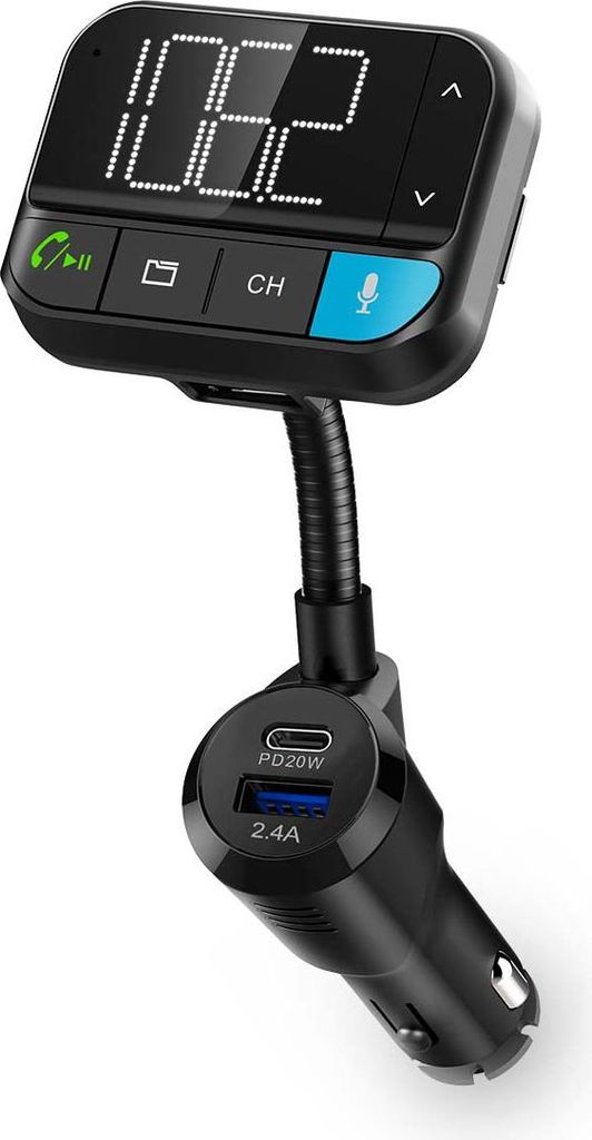 Nedis Kfz Audio FM Transmitter / Schwanenhals / freisprechend / 2 " / Scharz-weiß Monitor / Bluetooth / PD 20 W / QC 3.0 / Schnellladung / Bass ...