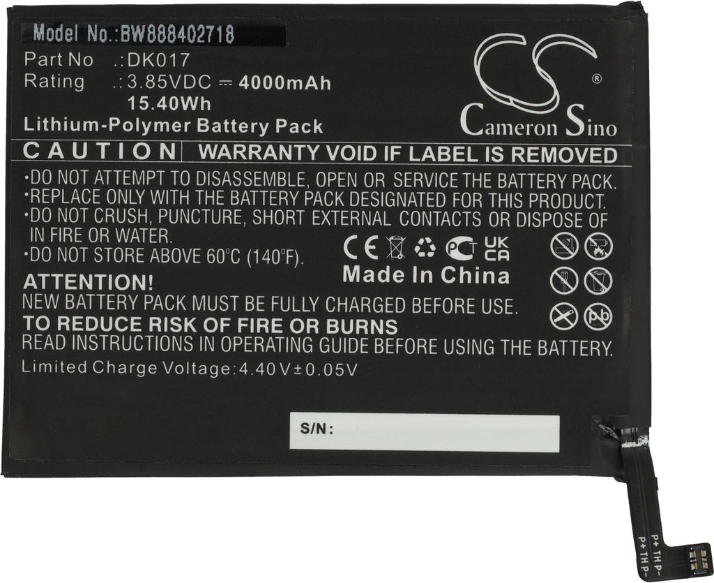 vhbw Akku Ersatz für Blackview DK017 für Handy Smartphone Telefon (4000 mAh, 3,85 V, Li-Polymer)