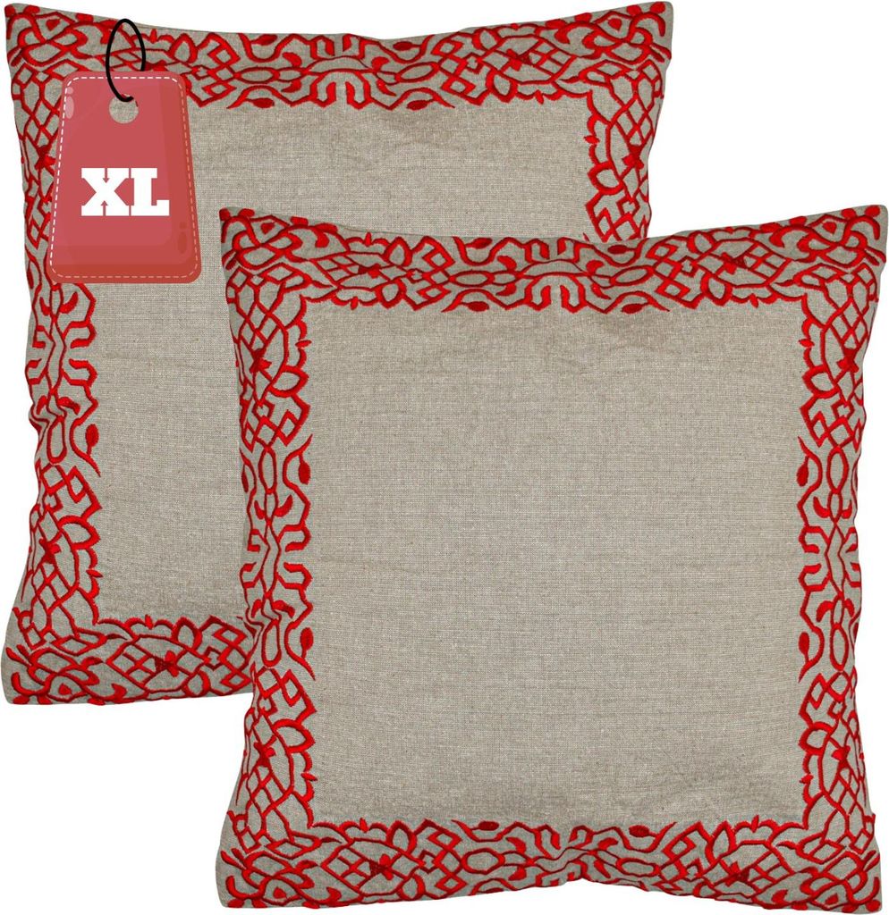 Marrakesch 2er Set Kissenbezug Kissen 50x50 cm groß | Sofakissen Kuschelkissen aus Baumwolle bestickt als Wohnzimmer Deko auf dem Sessel & Sofa | ...