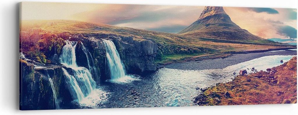 Bild auf Leinwand - Leinwandbild - Einteilig - Wasserfall Himmel Berg - 90x30cm - Wand Bild - Wanddeko - Wandbilder - Leinwanddruck - Bilder - Wand...