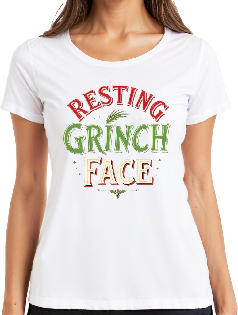Resting Grinch Face Weihnachten lustig Geschenk Retro Grinchmas Damen T-Shirt, Weiß, L