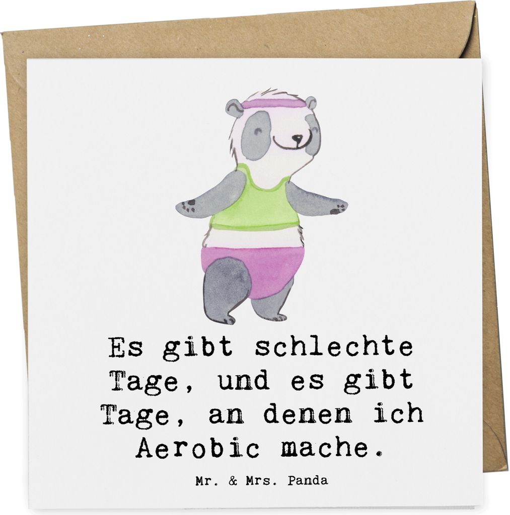 Mr. & Mrs. Panda Grußkarte Panda Aerobic - Weiß - Geschenk, Fitnessstudio, anlasskarte, faltkarte, Glückwunschkarte, Fitness, Klappkarte, doppel...