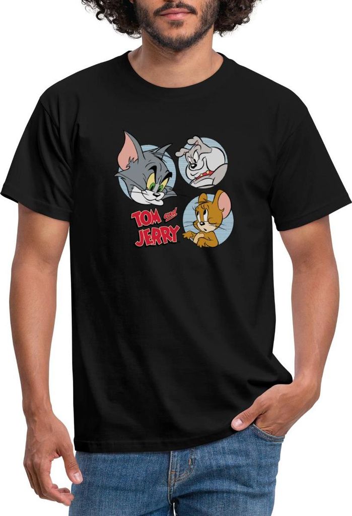Spreadshirt Tom Und Jerry Spike, Tom und Jerry Kacheln Männer T-Shirt, L, Schwarz