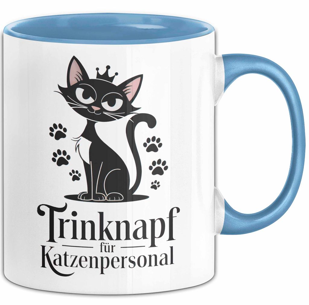 Katzenliebhaber Tasse Geschenkidee Trinknapf Katzen Personal (Blau)