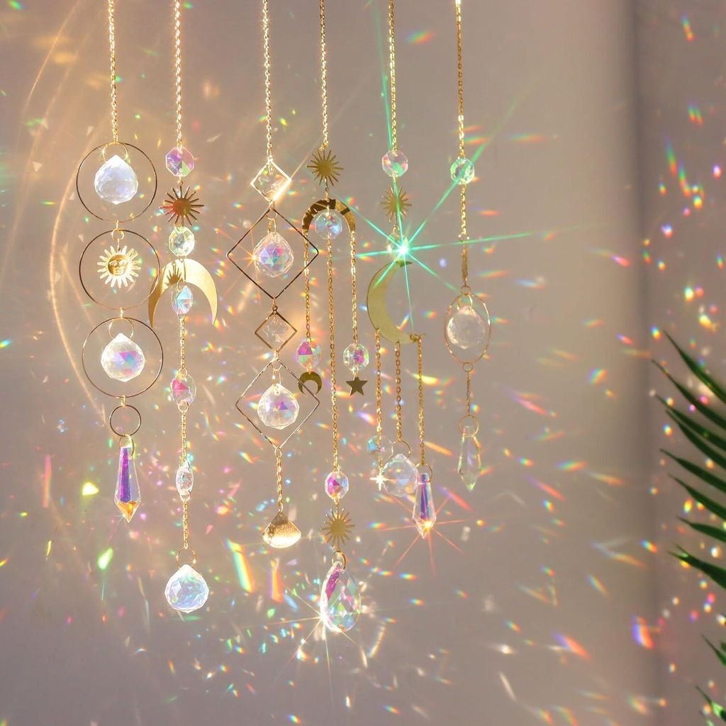 Kristall Sonnenfänger Set von 6 Stück - Regenbogeneffekt für Fenster, Garten, Hochzeit und Festdekoration.