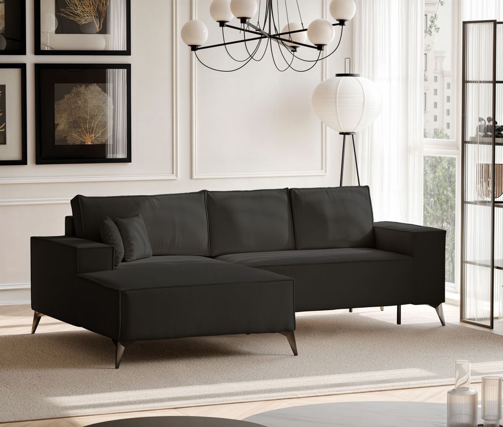 Polsterecksofa OTIS mit Schlaffunktion und Bettkasten 294 cm Graphit Linksseitige Polsterecke Wohnlandschaft modernes Schlafsofa freistehende Eckco...