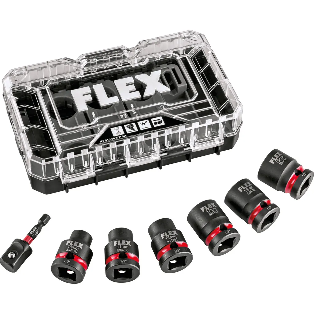 Douilles à chocs Flex IPS D10-19 en acier renforcé 1/2" - Set 7 pièces