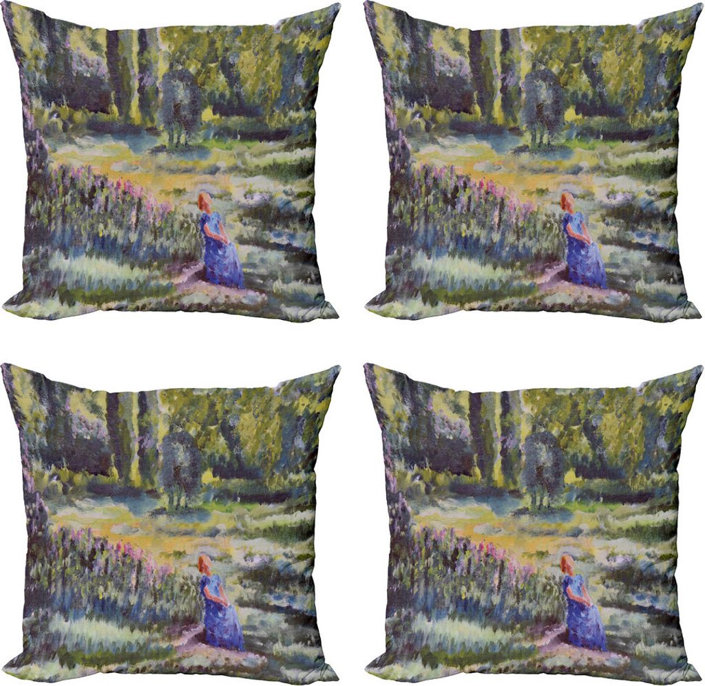 ABAKUHAUS Kunst Kissenbezug Set (4 Stück), Natur-Landschaftsmalerei, Moderner Doppelseitiger Digitaldruck, 50 cm x 50 cm, Mehrfarbig
