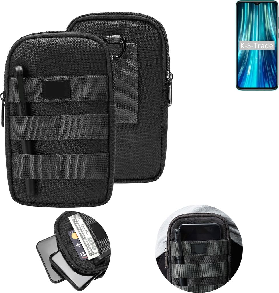 K-S-Trade Holster Gürtel Tasche kompatibel mit Xiaomi Redmi Note 8 Pro Handy Tasche Schutz Hülle dunkel-grau viele Fächer, 1x