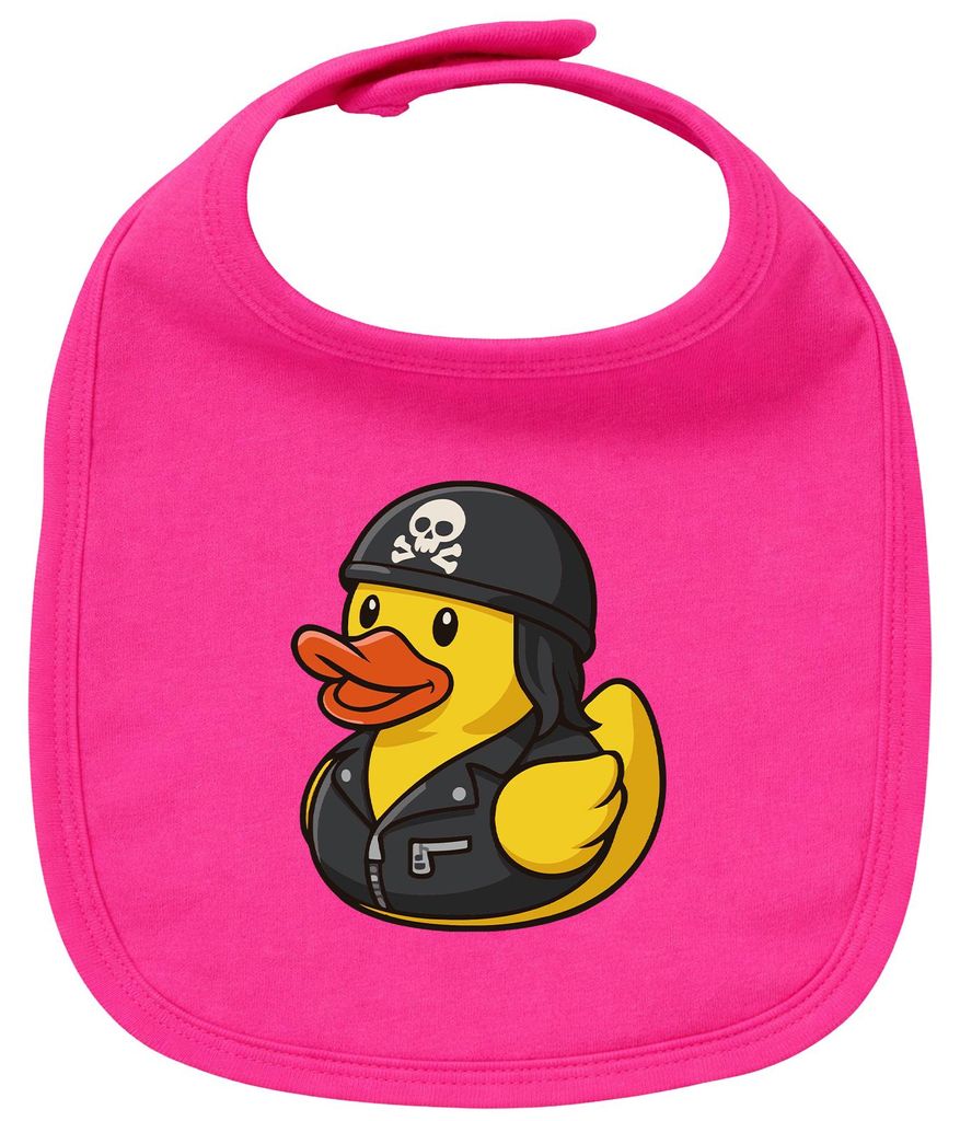 Huuraa Baby Lätzchen Quietscheente Biker Gummiente Rocker Cherry Pink Klettverschluss Baumwolle Latz Geschenkidee