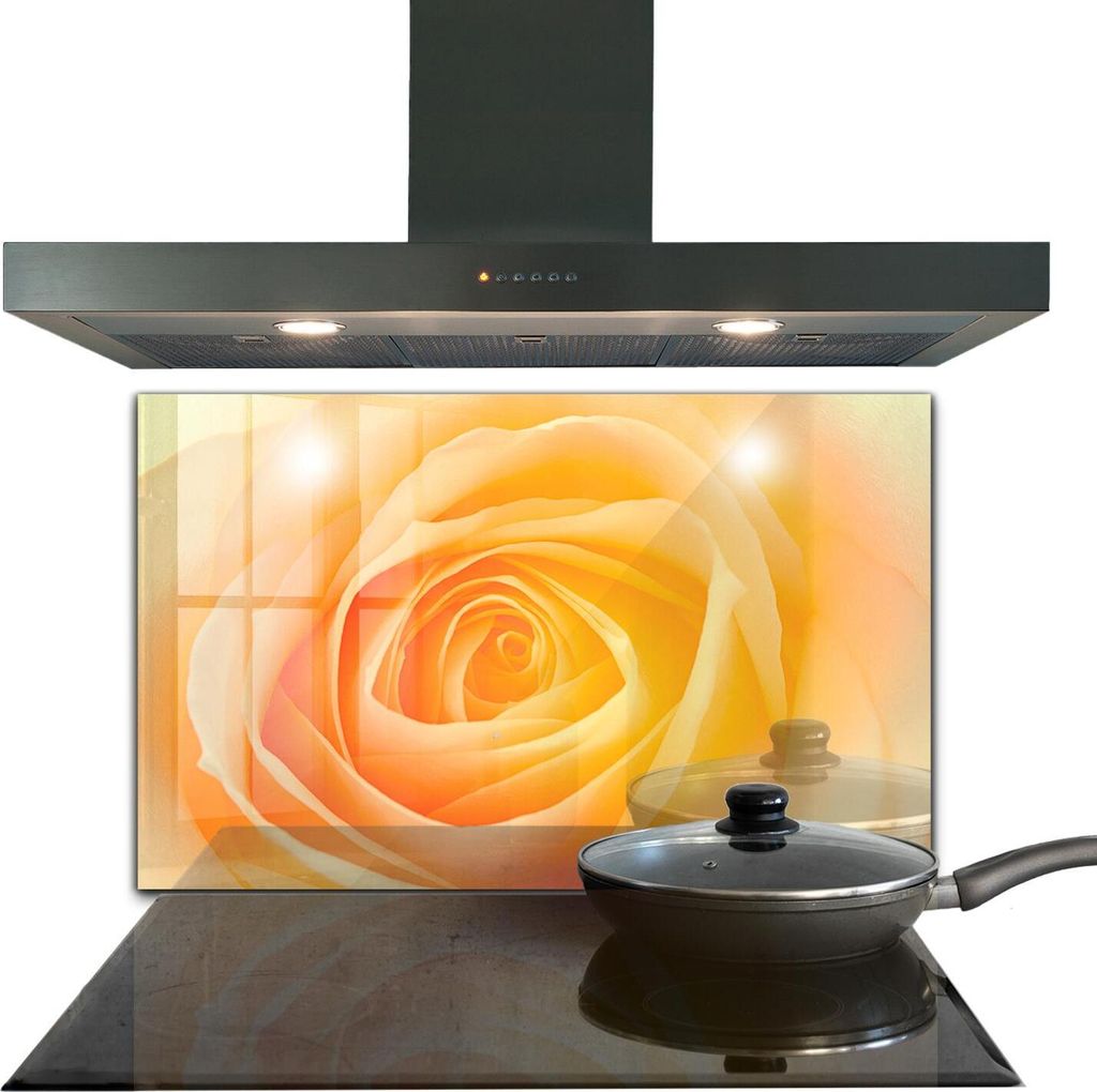 Spritzschutz aus Glas Küchenrückwand - Wandschutz für Herd und Spüle - 100x70 cm - Gelbe Rosenblüte