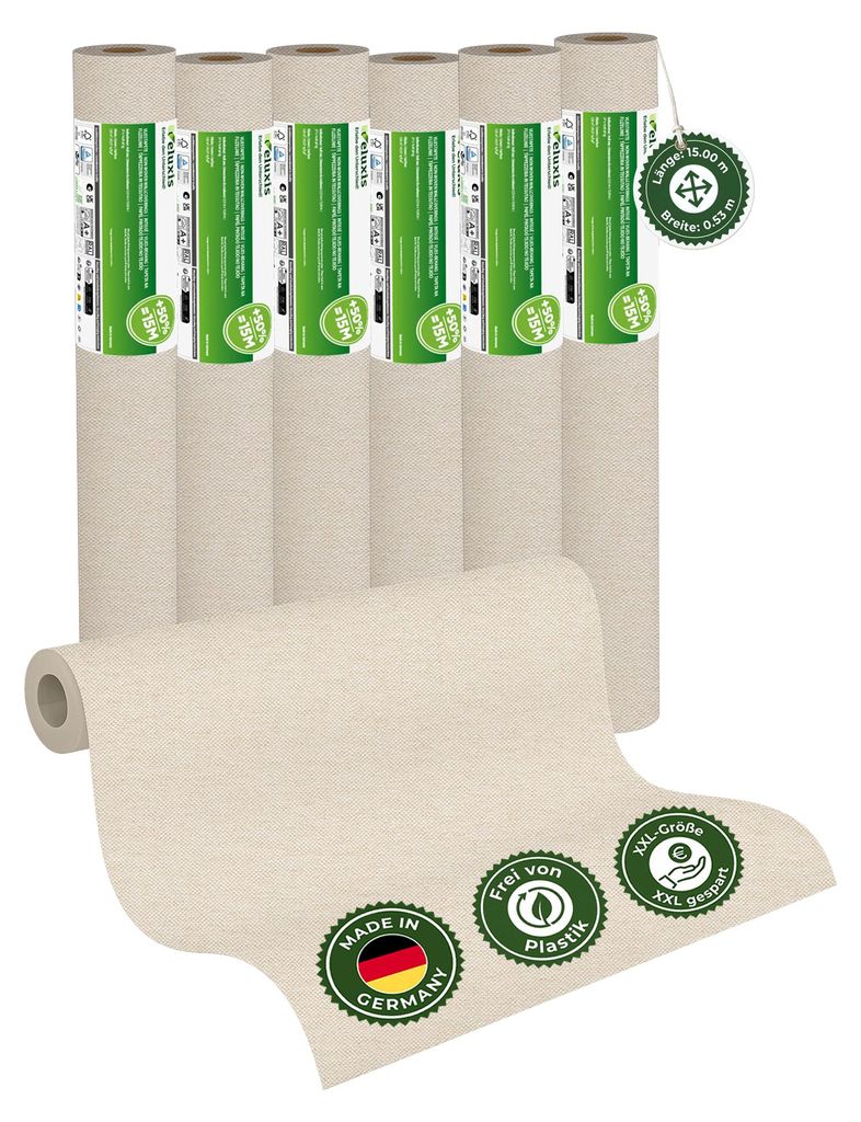 Vliestapete Vliestapete farbig – UNI Tapete einfarbig Elfenbein 6er Set, 6 x 15,00 m x 0,53 m, matt, waschbeständig, stoßfest, Germany – Veluxis