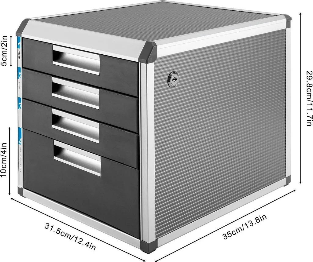 Classeur à tiroirs A4 sécurisé pour bureau professionnel en aluminium