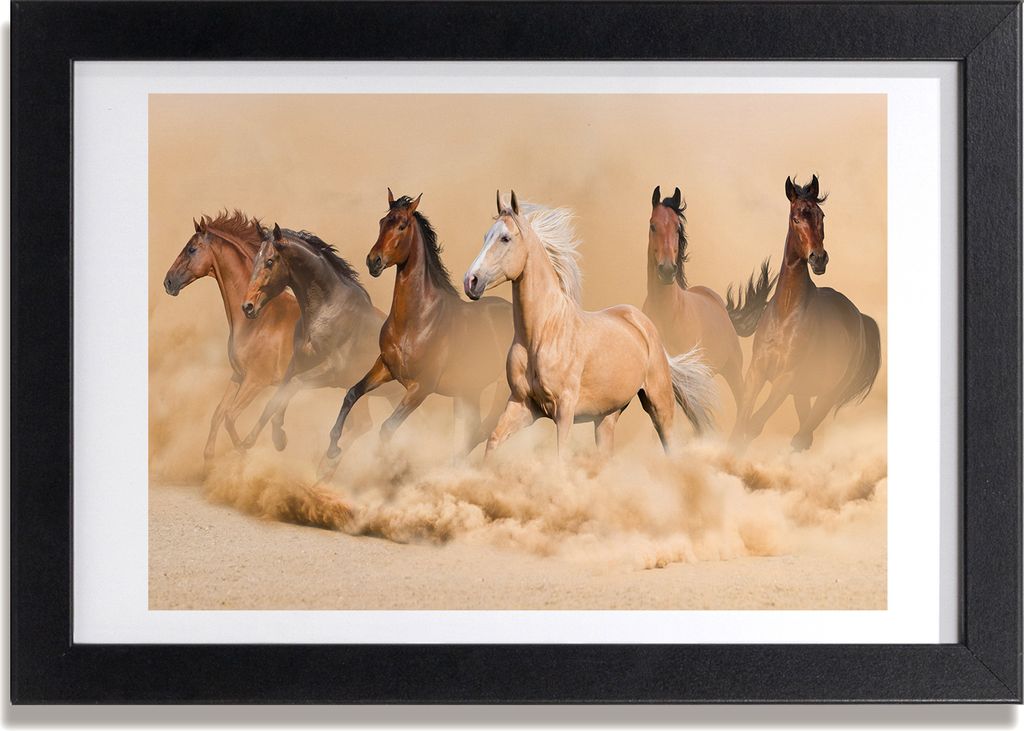 Bild 30x20 MDF-Rahmen, Wandkunst Pferde Wüste
