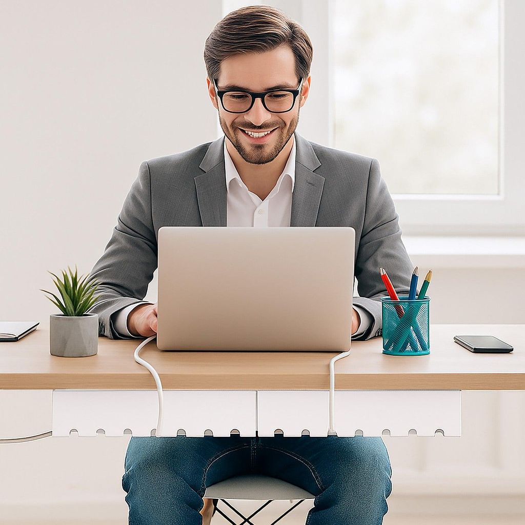 Schreibtisch-Kabelwannen-Set - Kabelmanagement aus Stahl für PC/TV