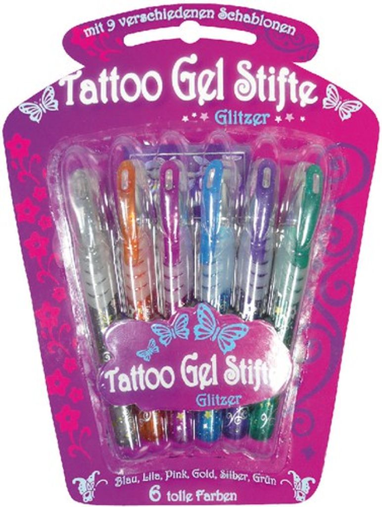 BRANDSSELLER Eisprinzessin 5 Tattoo Glitter Gel Stifte mit Schablone 