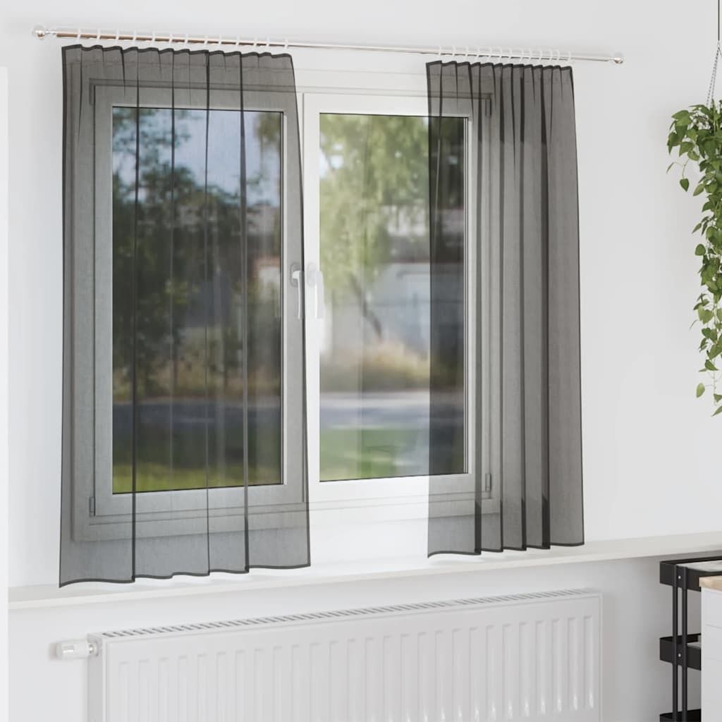 Voile Vorhänge mit Lasche 2 Stk. Schwarz, Gardinen & Vorhänge DesignMöbel