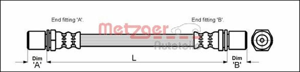 METZGER 4112214 Bremsschlauch für TOYOTA COROLLA Coupe (AE86) COROLLA (E8) COROLLA FX Compact (E8B) COROLLA Liftback (E8)