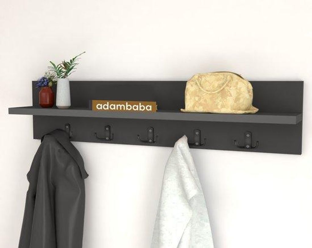 adambaba Wandgarderobe mit Ablage MDF und Metall 80 cm Anthrazit