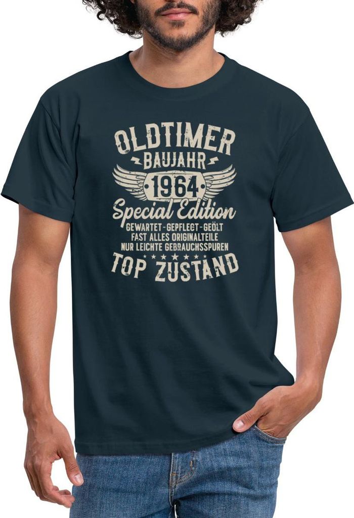 Spreadshirt Oldtimer Baujahr 1964 Jahrgang 60. Geburtstag Männer T-Shirt, XL, Navy
