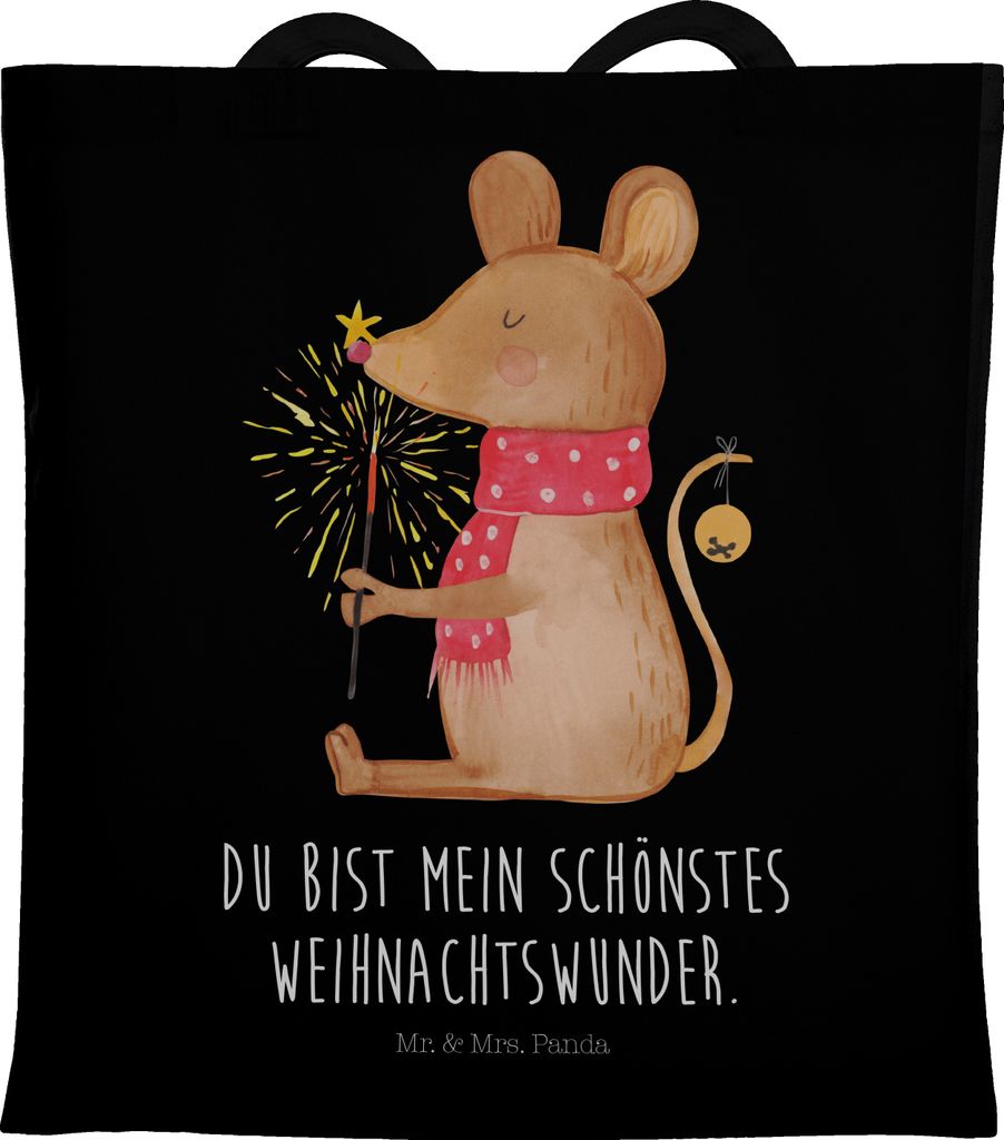 Mr. & Mrs. Panda Schultasche Maus Weihnachten - Schwarz - Geschenk, Mäuschen, Tote Bag, Uni Tasche, Frohe, Laptoptasche, Weihnachtsmotiv, baumwoll...