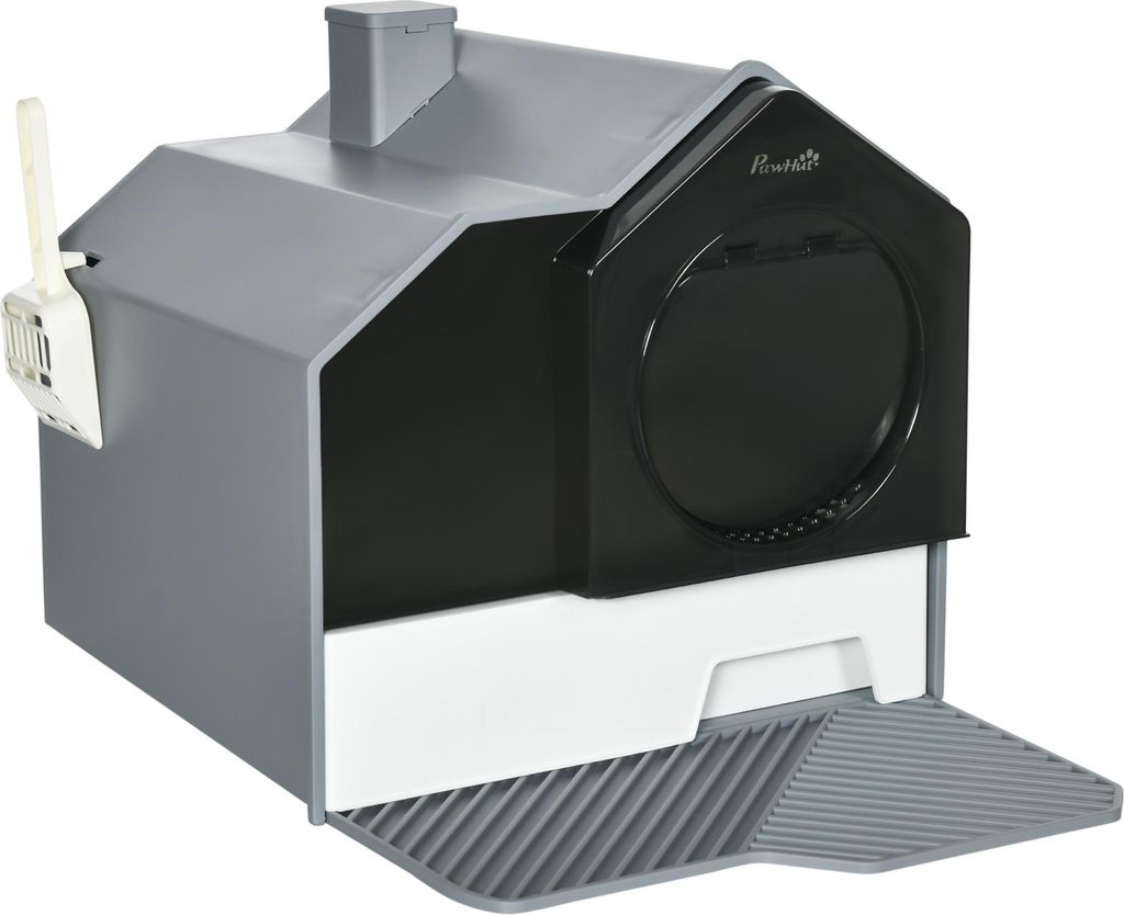 Katzentoilette im niedlichen Design, 1 Siebvorleger, 1 Streuschaufel, herausnehmbare Bodenwanne, Grau