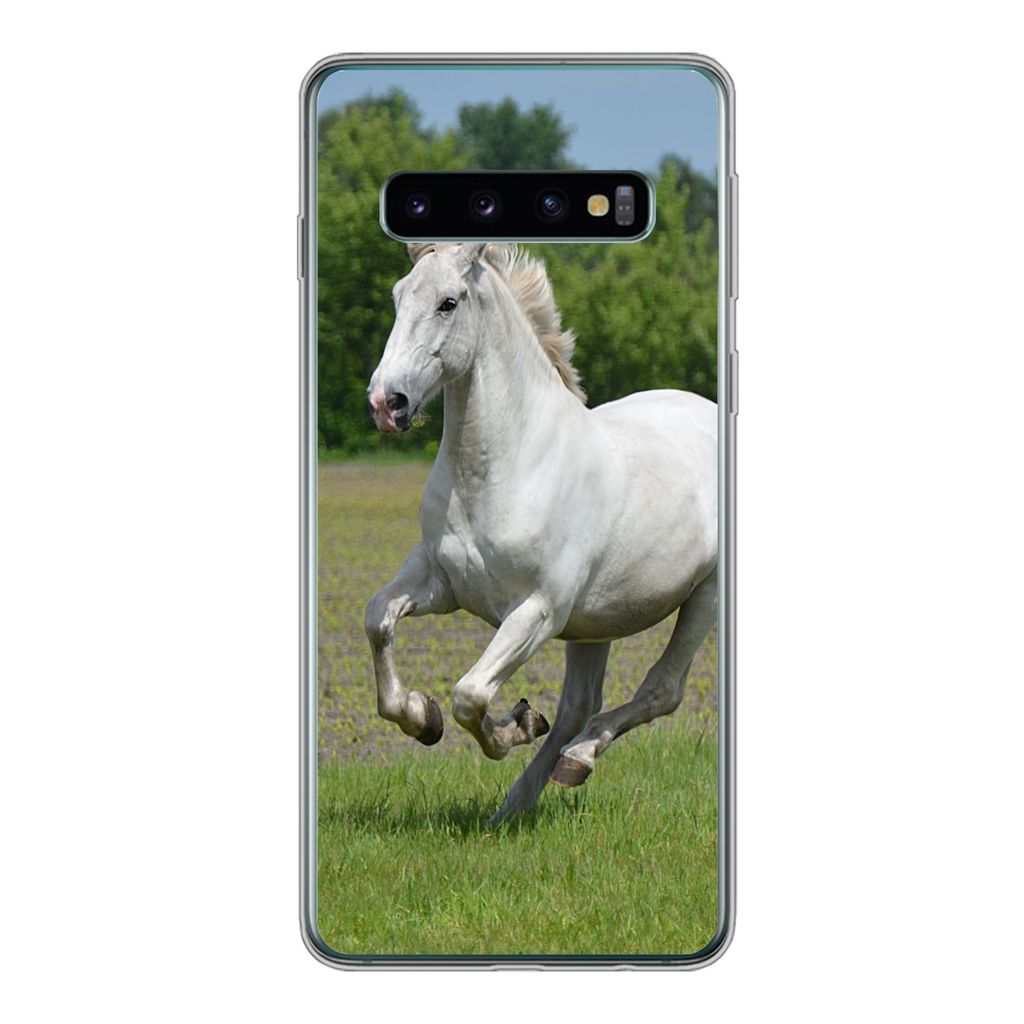 MuchoWow Handyhülle Schutzhülle Hülle für Samsung Galaxy S10 Pferde - Natur - Weiß Silikon Softcase Handy Hülle - Handytasche