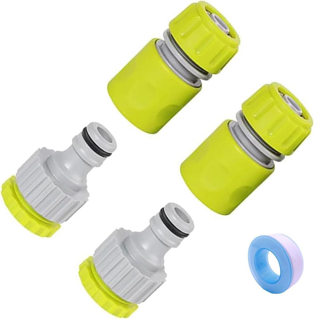 4 Stück Wasserhahn Anschluss Kit (2 Stück 1/2 Zoll 3/4 Zoll 2 In 1 Hahnverbinder, 2 Stück 1/2 Zoll Zwei Wege Kupplung, Gartenschlauch Verbindung...