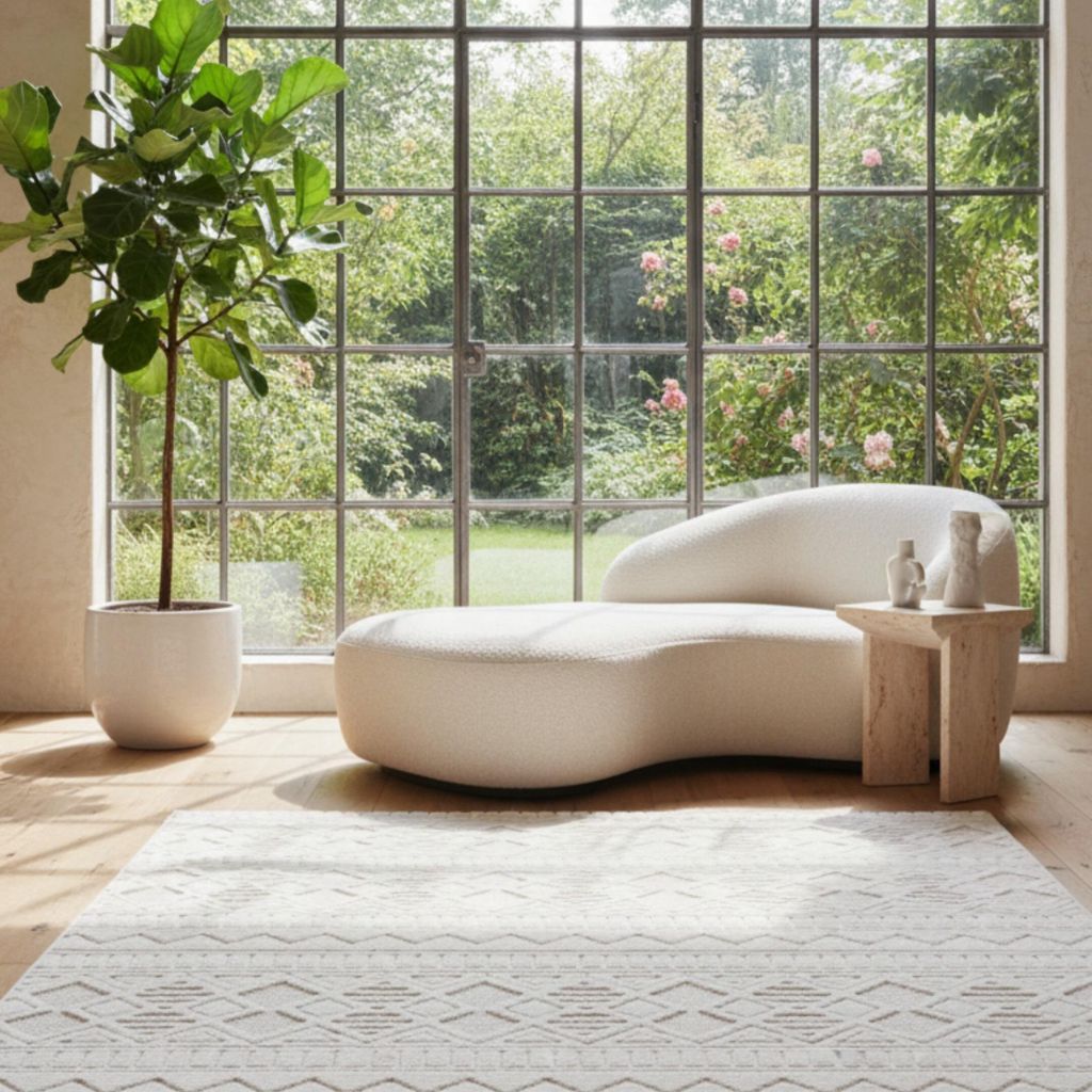 Outdoor Teppich 3D-Effekt Wetterfest Waschbar Strapazierfähig | Creme 80x150 cm Balkon Terrasse Fußbodenheizung | ORTLER – Kadima Design