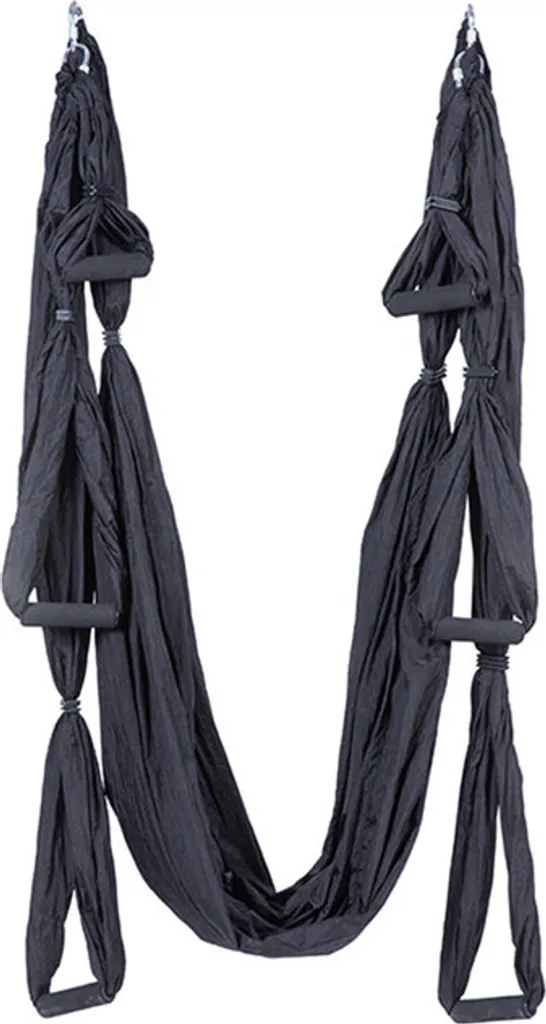 Hamac de Yoga Aérien Noir Balançoire Trapèze Inversion Fitness 6 Anses