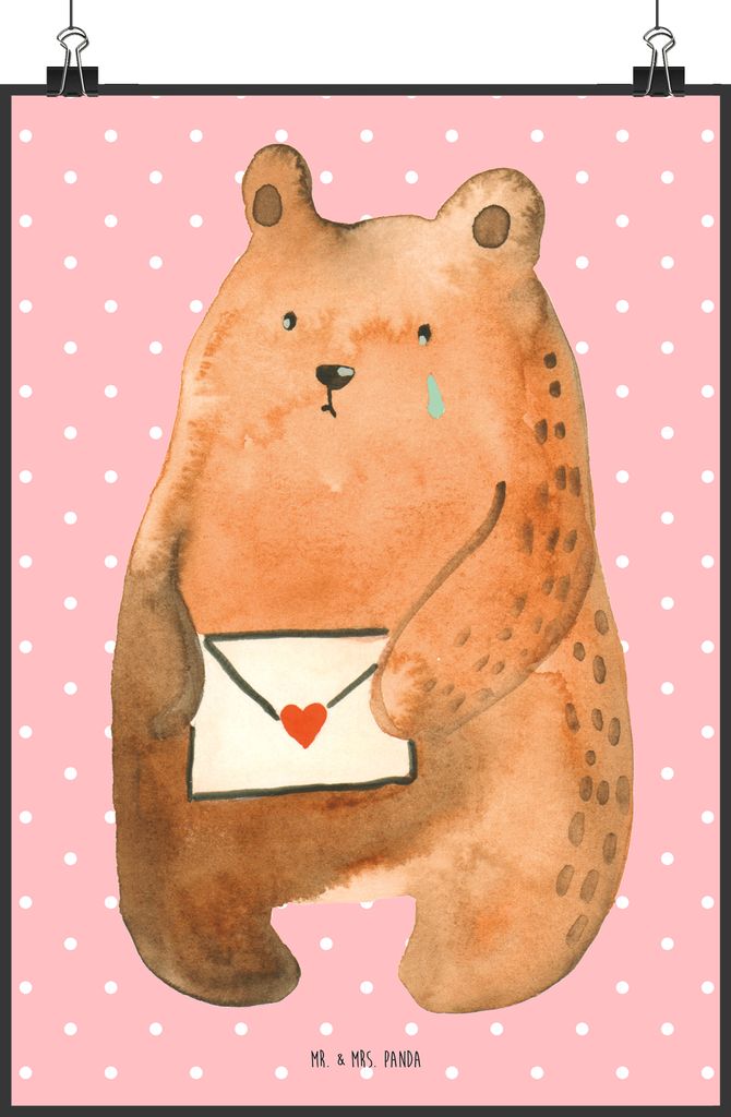 Mr. & Mrs. Panda Bild Bär Vermissen DIN A2 - Rot Pastell - Geschenk, Freundin, Reise, Freund, Wandbild, Liebeskummer, Verreist, wanddeko, Unglück...