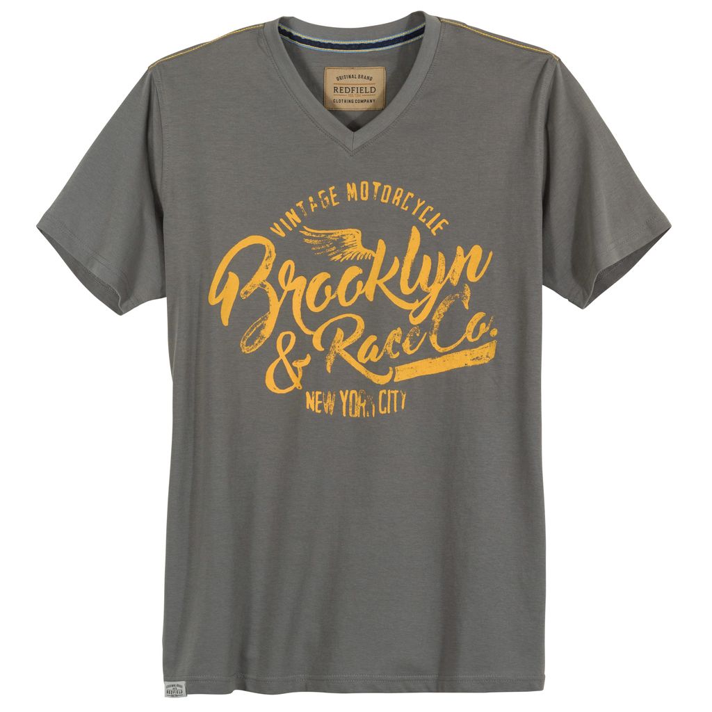 Redfield V-Neck T-Shirt große Größen grau Brooklyn