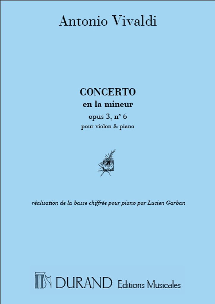 A. Vivaldi Concerto Op 3 N 6 En La M Violon-Piano Violino E Pianoforte