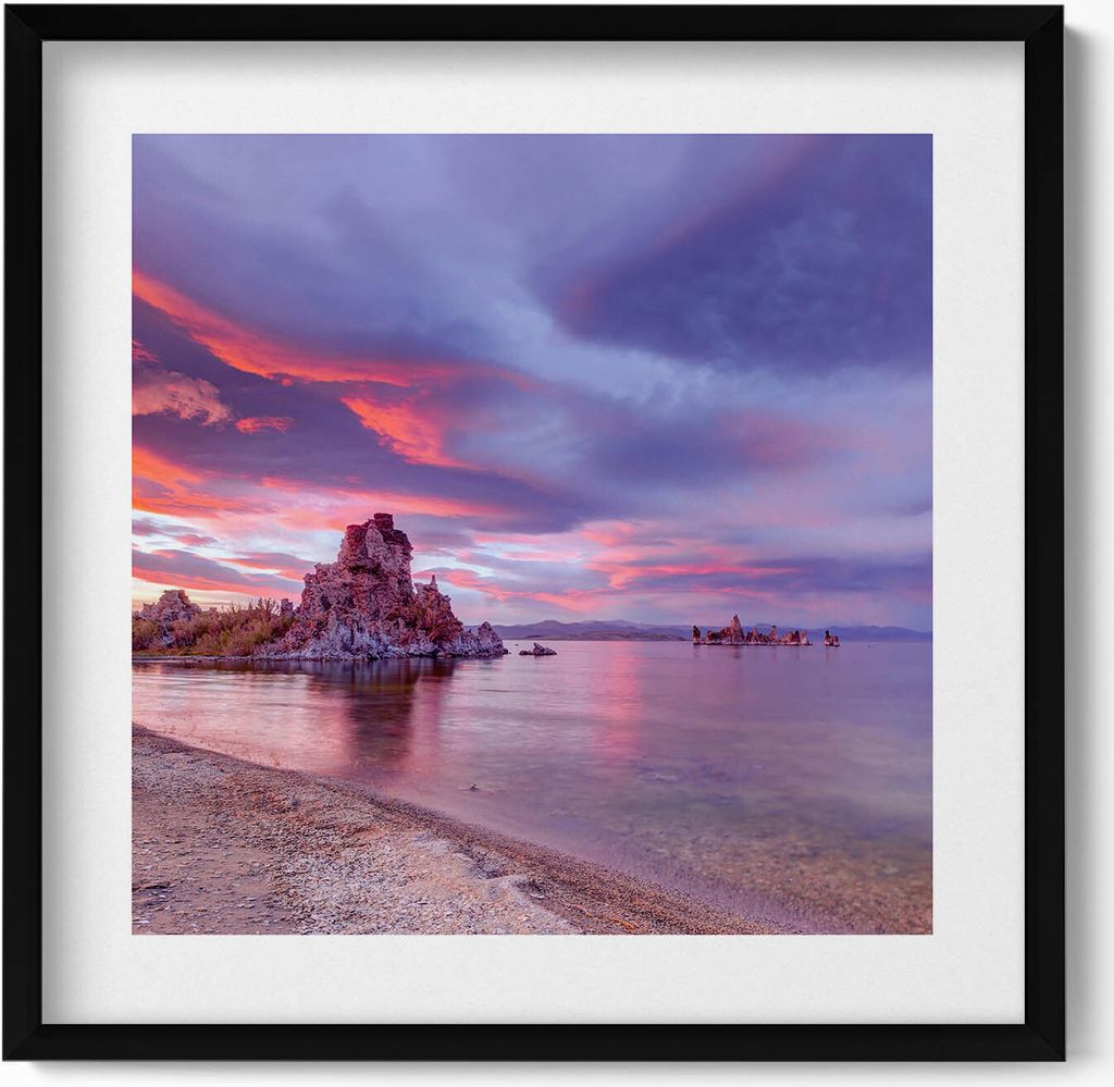 Sonnenaufgang am Mono Lake in Kalifornien– Wandbild mit Rahmen – Gerahmtes Bild – Wanddekoration – 50x50 cm – Schwarz Rahmen
